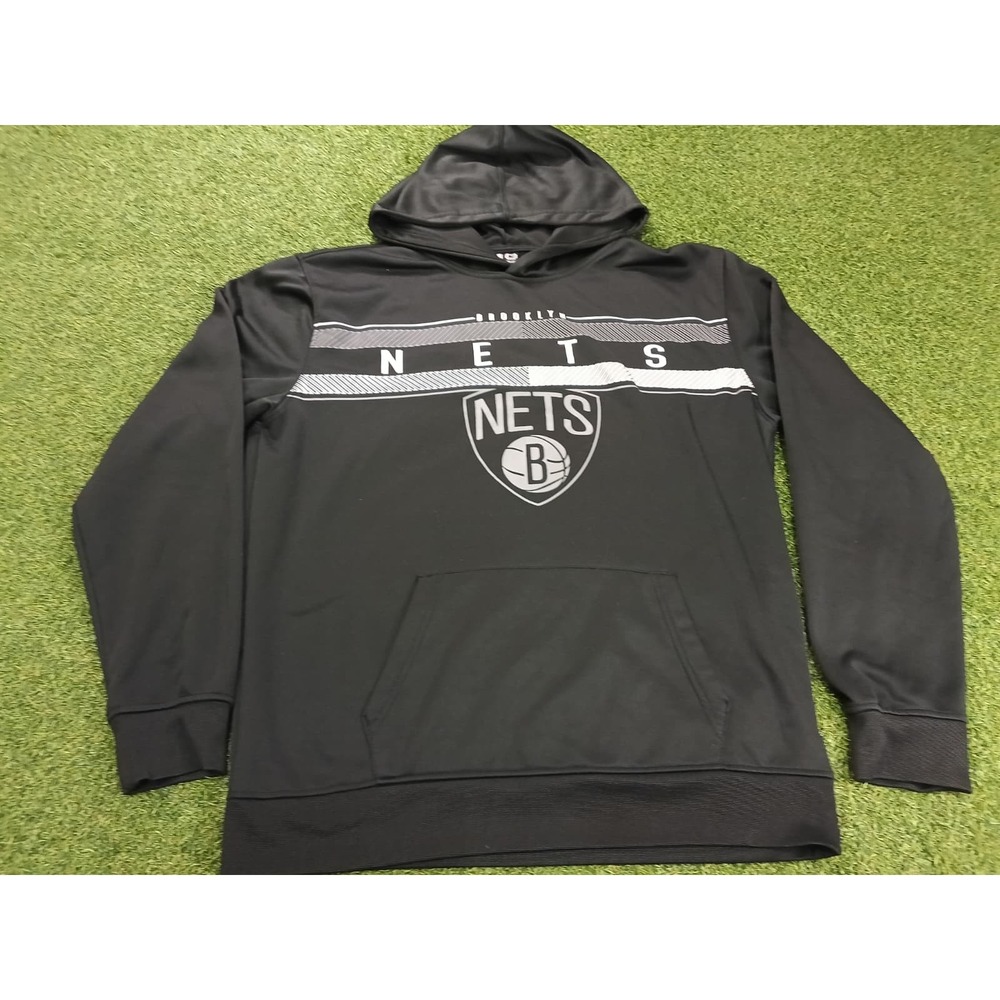 Brooklyn Nets NBA Hoodie Mens‎ Large Black White Ultra Game Basketball Graphic